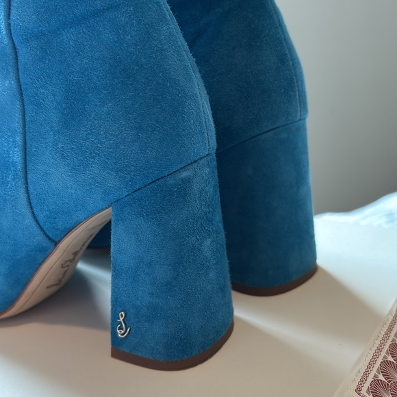 Sam Edelman Blue Suede Ankle Boots Size 6 Block Heel Zip Up - Picture 8 of 9